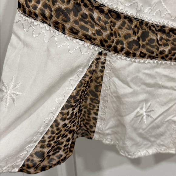 NWT Raya Sun Ivory Embroidered Boho Dress Leopard Ruffle Sz XL - Picture 8 of 10